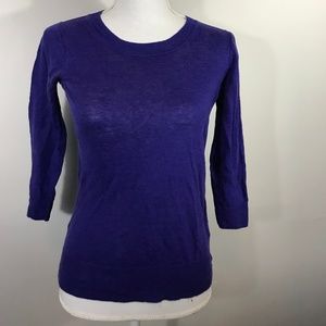 J Crew Purple 3/4 Sleeve Knit Linen Top T Shirt